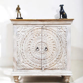 Carved Oasis Hand Carved Mango Wood Carved 2 Doors Cabinet With Natural Top